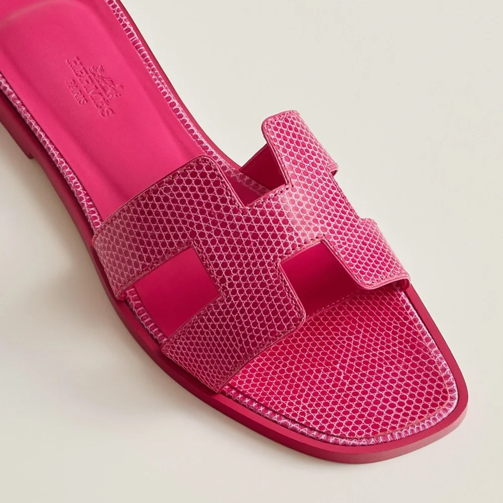 HP🎉RARE PINK LIZARD HERMÈS ORAN SANDALS - Picture 5 of 15